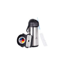 Airpot Coffee Dispenser 102 Oz (3L) with Pump, Drip Tray and Cleaning Brush, Stainless Steel Insulated Thermos - 24 Hour Heat Retention - 36 Hour Cold Retention
