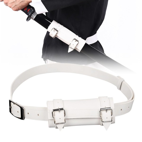 NAVESO 105 cm Katana Belt, Katana Holder Belt, Medieval Faux Leather Belt for Reenactments, Cosplay and Samurai Enthusiasts, Comfortable Wear, White