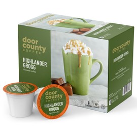Door County Coffee Highlander Grogg Flavored Ground - 30 Count Single Serve Cups - Medium Roast - 100% Specialty Arabica - Flavored Gourmet - Caramel & Irish Cream