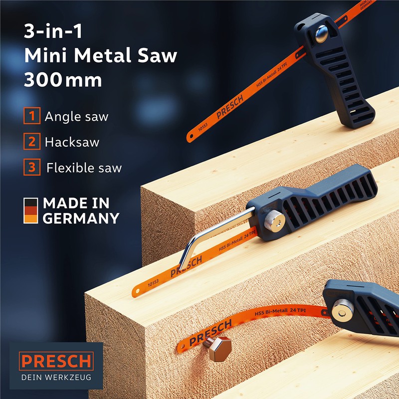 Presch Junior Hacksaw Flexible 300mm - 3in1 Hacksaw for Metal