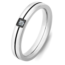 Tidefire Stainless Steel Love Friendship Ring for Men Women Titanium Steel with Cubic Zirconia (Silver Black-9)