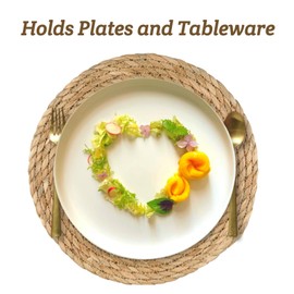 13.8 in Round Woven Placemats Plate Chargers Set of 4, Boho Farmhouse Rustic Woven Place Mats for Home Dining Table Decor, Rattan Wicker Table Mats Chargers for Dinner Plates