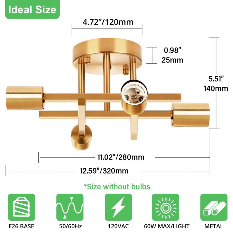 SunRider Industrial 4-Light Semi Flush Mount Ceiling Light Fixture, Modern