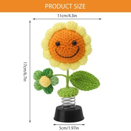 DAWRIS Car Bobble Head Sunflower Crochet Potted Flowers Car Dashboard Decor Shaking Heads Nodding Doll Bobblehead Car Decorations Home Office Desk Car Interior Decor Ornaments Fun Gifts for Men Women
