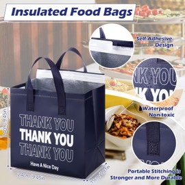 Aliceset Aliceset 80 Pcs Thank You Insulated Bags for Food Delivery Bulk 9.5 x 9.5 x 6 Inch Thermal Insulation Bag for Hot and Cold Food for Travel Pizza Coffee Milk Catering Restaurant Picnic (Navy Blue)