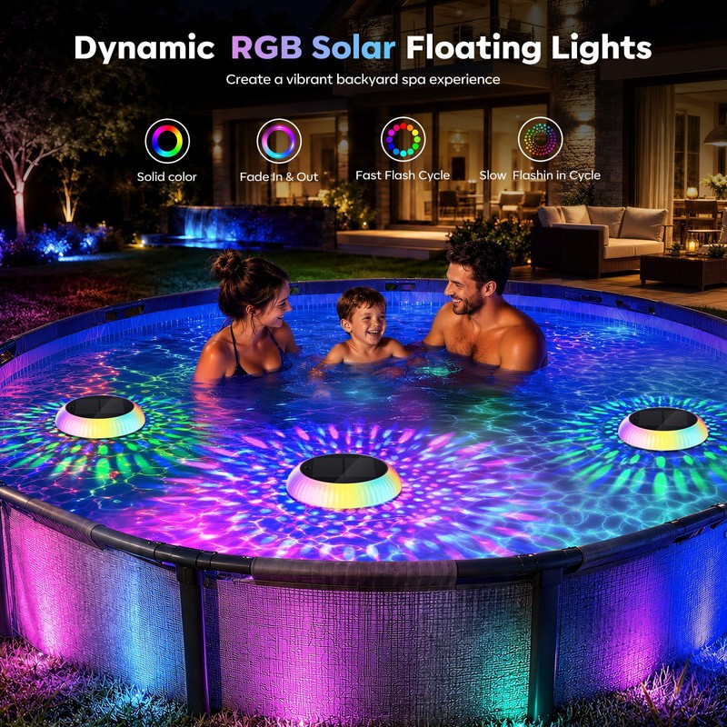 Solar Powered Floating Pool Lights with Rotating Motor – 7.6"