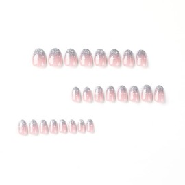 24PCS Reusable Fake Nails - Pressed Nails, Shining Powder Series, Sticky Nails - Fake Nails for Women and Girls