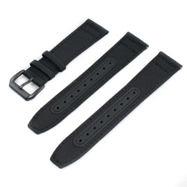 StrapHabit Quick Release Watch Band Replacement Sailcloth Watch Strap - 20mm 22mm Nylon & Leather Watch Strap (Black w/Black Buckle, 21mm)