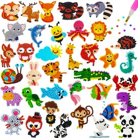 Barlone 37-Piece DIY Diamond Painting Sticker Set for Children from 4 Years, 5D Diamond Sticker Kit with Animal Motifs, Safe Diamond Pating Sticker Without Glue, Birthday Gift for Boys Girls