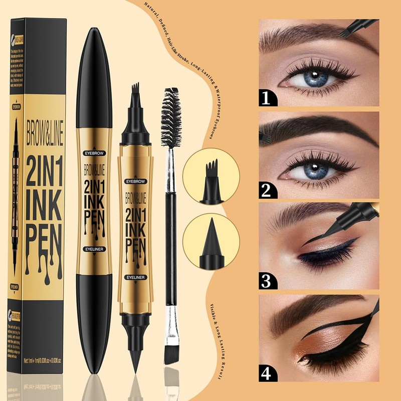 TOEECY Eyebrow Pencil, 2-in-1 Liquid Eyebrow Pencil, Eyeliner with Double