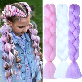 24inch Colorful Braiding Hair Colored Hair Extensions for Braids Multicolor Rainbow Braiding Hair for Kids Women Girls