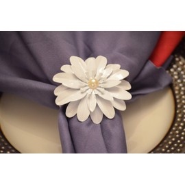 VIBHSA Handcrafted Flower Napkin Rings Set of 8 (White)