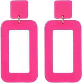 Minimalist Rectangle Acrylic Statement Long Dangle Drop Earrings for Women Girls Hypoallergenic Simple Geometric Square Stud Earring Large Big Dangling Hanging Lightweight Fashion 70s 80s 90s Jewelry Party , No Gemstone (Rose Red, One Size)