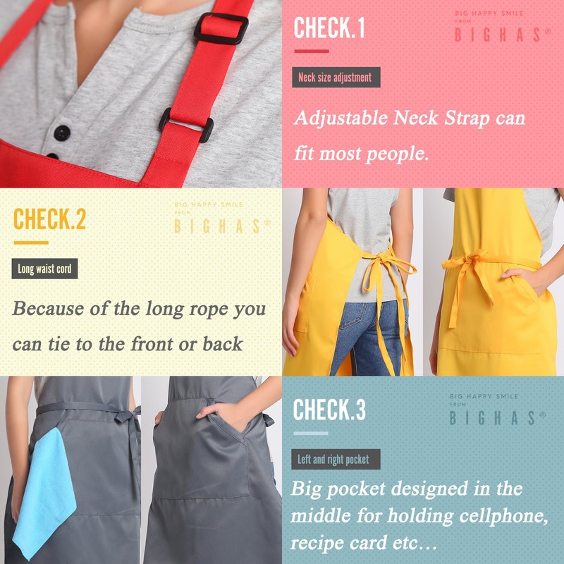 BIGHAS Adjustable Bib Apron with Long Ties for Women Men