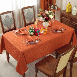 Larponder Christmas Tablecloth Rectangle, Jacquard Spillproof & Stain Resistant Table Cloth with Pinecones Designs, Washable Table Cover for Winter Holiday (Rectangle, 60" x 84", Burnt Orange)