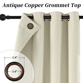 HUTO Beige Blackout Curtains Drapes 54 Inch Length - Thermal Insulated Antique Copper Grommet Black Out Drapery Panels for Basement Bathroom Small Windows, 1 Pair, 42 Inch by 54 Inch, Cream White