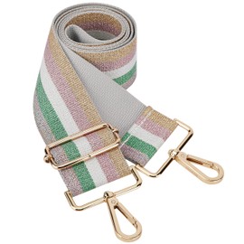 BAKKO Purse Strap Replacement 2" Wide Shoulder Strap for Crossbody Bags Handbags Messenger Duffel Bags Gold Metal Hardware Adjustable Length from 31" to 57" - Shiny Colored Stripes