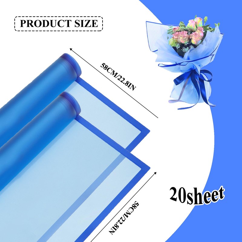 Gloreyan 20 Sheets Blue Flower Wrapping Paper, Florist Bouquet DIY