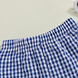 Toddler Girl Gingharm Shorts Summer Casual Elastic Waist Seersucker Ruffle Shorts for Baby Pants Bottoms (Royal,2 Years)