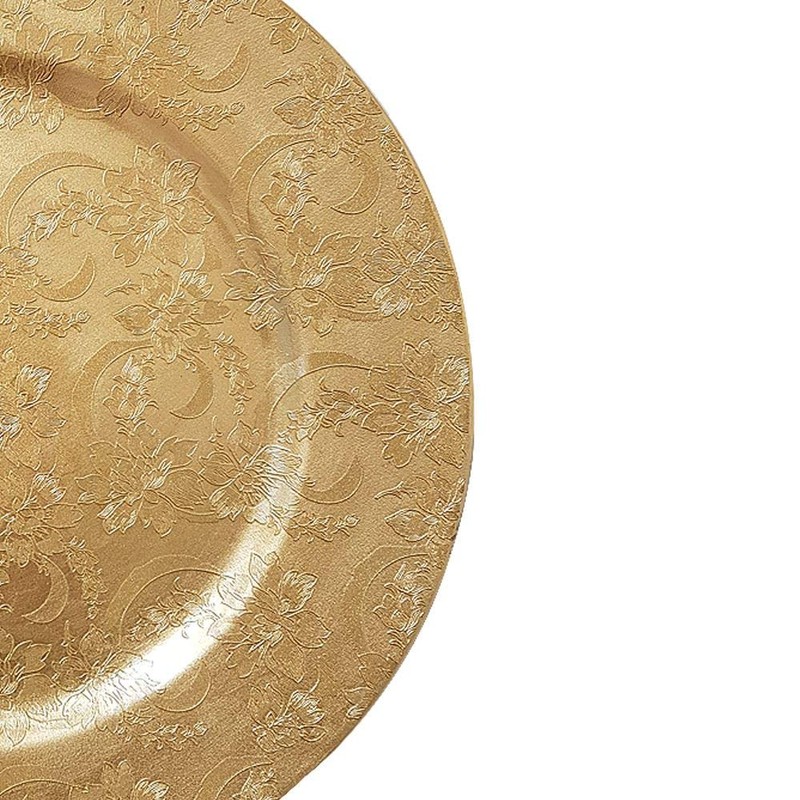 YöL 6 Embossed Decorative Gold Round Charger Plates Christmas Xmas