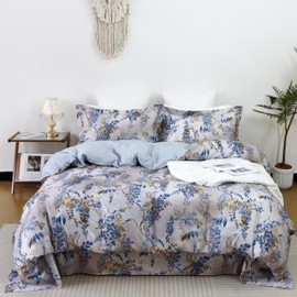 Luxury Cotton Tencel Duvet Cover Set Twin Size 3 Piece, 60% Lyocell & 40% Cotton, Super Soft, Breathable,and Eco-Friendly Floral Bedding with Zipper Closure and Corner Ties