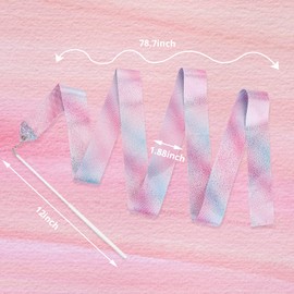 Abeillo 2pcs Rhythmic Dance Ribbons, 78.7 Inch Gymnastics Ribbon Dancer Wand Dancing Ribbon Streamers for Kids, Fits Artistic Dancing Gymnastics, Circus Carnival Shows, Baton Stick Twirling (Purple)