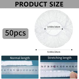 Disposable Shower Caps, 50 Pcs Thickened Waterproof Clear Shower Cap, Plastic Elastic Shower Caps for Women Hotel Travel (50PCS 18.1IN)