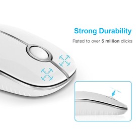 Wireless Mouse, Vssoplor 2.4G Slim Portable Computer Mice with Nano Receiver for Notebook, PC, Laptop, Computer (White and Silver)