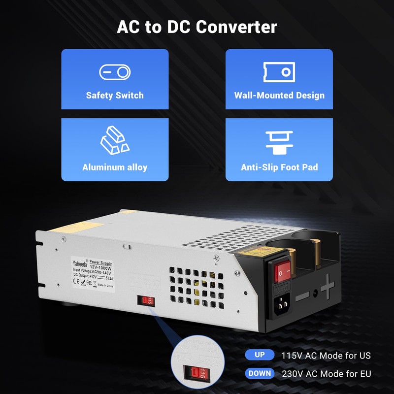 Yaheeda 1000W Converter, 110V AC to 12V DC Converter Power