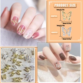 Butterfly Nail Charms,100PCS Hollow 3D Butterfly Nail Art Charms,Nail Supplies Metal Butterfly for Women Girls Manicure Design Decoration DIY Crafts (Gold)