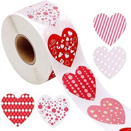 Dzrige Heart Stickers Roll,Love Decorative Stickers for Valentine Party Wedding Home Anniversary Envelop Bookmarks Decorations (500 Stickers per Roll)
