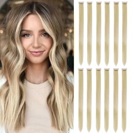 12 Pcs Colored Clip In Hair Extensions Beige Blonde hair 20 Inches Straight Hair Clip In Synthetic Hair Extensions For Women Girls Kids Gift Synthetic Hairpieces Can Be Hot Water Curl (12pcs,Beige Blonde)