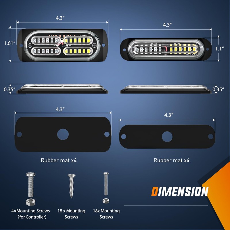 Nilight 8PCS Led Strobe Lights with Controller 12V 24V Sync