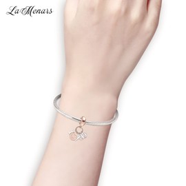 LaMenars Handdrawn Love Heart Happy Anniversary Beads Pendant 925 Sterling Silver with Cubic Zirconia Suitable for Europe Gifts for Women Girls Bracelet and Necklace, Cubic Zirconia