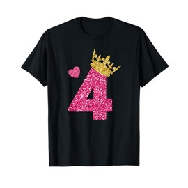 Cute Girl's T-Shirt - 4th Birthday Pink Princess Gold Crown T-Shirt
