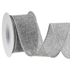 PATIKIL 2 inches x 10 yard jute ribbon with wired edge, natural jute ribbon, solid rustic ribbon with iron wire for crafts, gift wrapping, wreath tree bows, grey