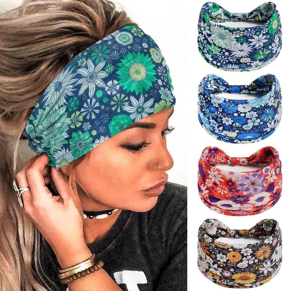 Olbye Wide Boho Headbands Floral Stretch Head Wraps Bohemian African