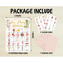 Tea Party Bingo Games Cards, Garden Tea Bingo Game Set, Spa Party Game, Sleepover Party Bingo Supplies for Women Adults Sisters Friends, Slumber/Pajama Party Decorations -25
