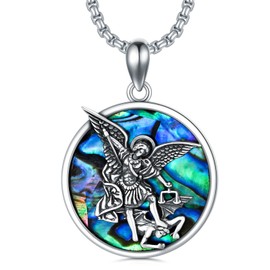 Seiyang St Michael Necklace for Men 925 Sterling Silver Round Saint Archangel Michael Medal Medallion Protection Jewellery