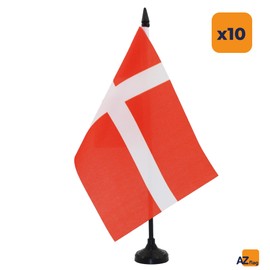 AZ FLAG Pack of 10 Denmark Table Flags 21 x 14 cm - 10 Small Danish Office Flags 100% Polyester with 25 cm Flag Pole and Black Plastic Base
