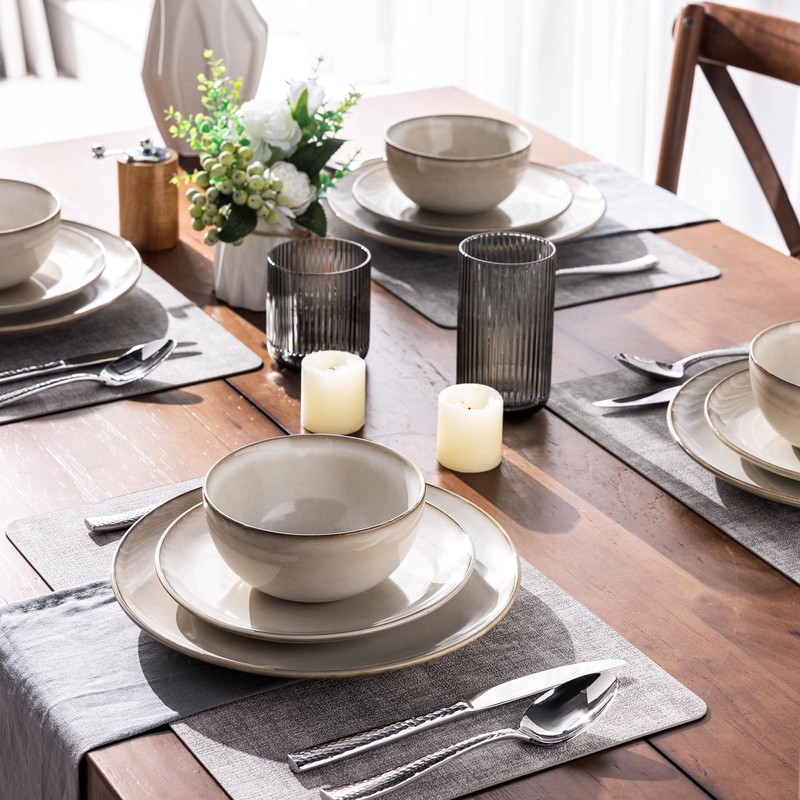 GBHOME Ceramic Dinnerware Sets for 4, 12 Pieces Stoneware Plates