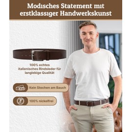 Weinmann® Gürtel Herren Montana Belt – 100% italienisches Rindsleder, Ledergürtel, schicker Jeansgürtel – Breite 4 cm – Made in DE, Dunkelbraun