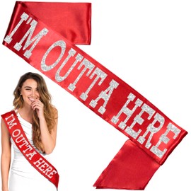 Graduation Sash Red - I’m Outta Here Premium Grade Satin Sash - Graduation, Senior Send Off, Retirement, Divorce Party Supplies & Decorations - Red Sash (Outta)