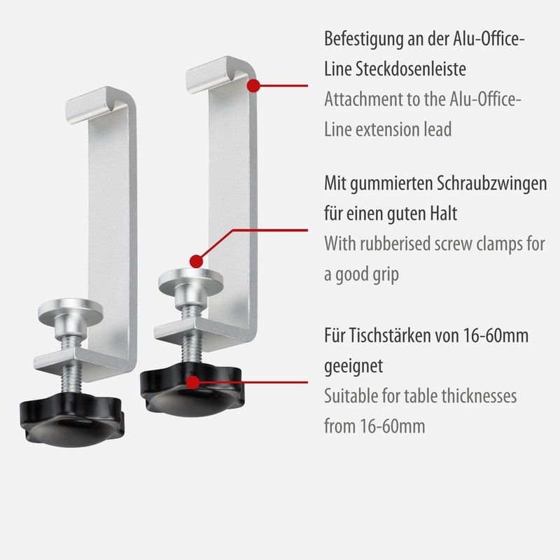 Brennenstuhl Table Clamps for Alu-Office-Line Power Strips/Clamp Holder for Desk/Table