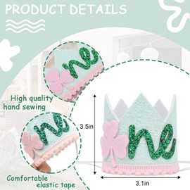 Agkvw Pink St. Patrick’s Day 1st Birthday Hat - Pink Shamrock Birthday Crown for Girls, Lucky One Birthday Decorations, St Patricks 1st Birthday Decor