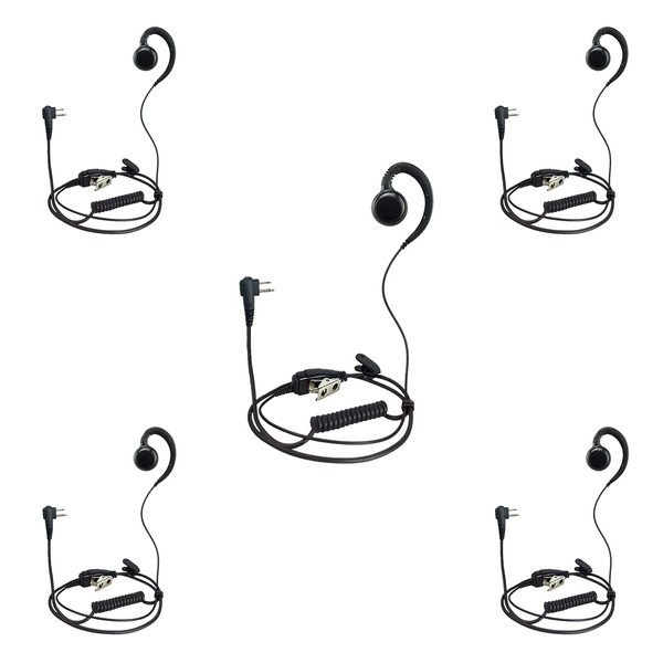 PROMAXPOWER [5-Pack] 1-Wire C-Shape Swivel Earpiece Headset with PTT Button