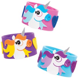 Baker Ross AT726 4 x Assorted Pink Unicorn Snap On Bracelet Set for Kids Arts and Crafts Projects 23cm