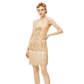 BABEYOND Women's Flapper Dresses 1920s V Neck Beaded Fringed Great Gatsby Dress