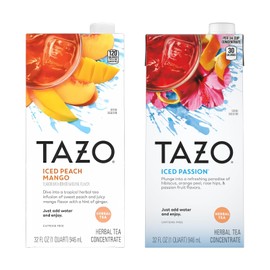 TAZO Tea Concentrate, Iced Peach Mango, & Iced Passion 32 Fl Oz (1ea) (Variety Pack)