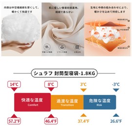 Sleeping Bag, 4.0 lbs (1.8 kg), Envelope Type, Lightweight, Compact, Padding, Comfortable Temperature (-3°C to -14°C), Biting Prevention, Thermal Scarf, Windscreen Tube, Storage Pack, Ideal for